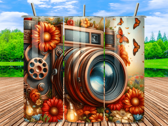 Download Retro Camera Autumn Blooms Tumbler Wrap - Autumn blooms Collection
