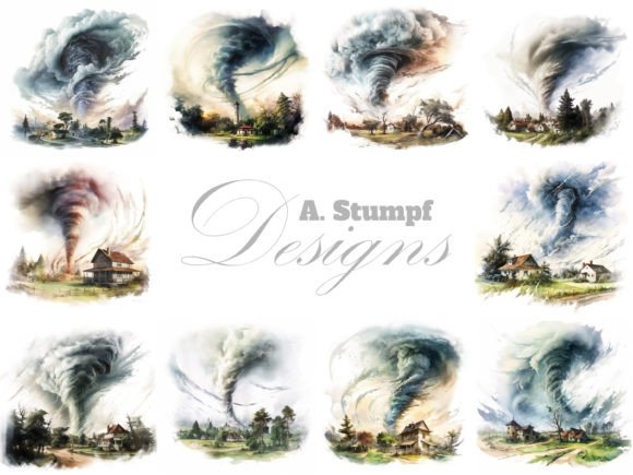 Download Tornado Scenery Watercolor Clipart Set - Premium Resources